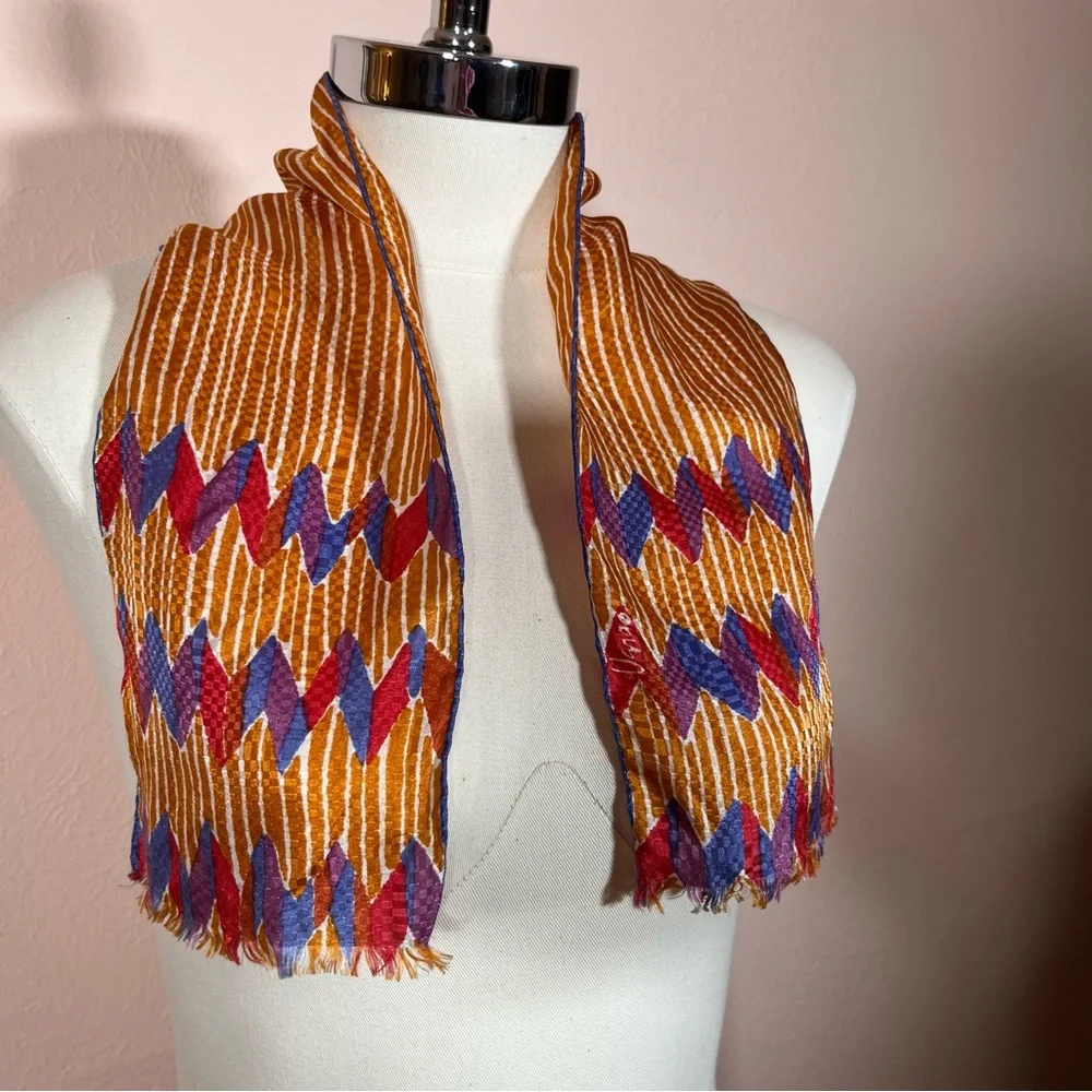 Vera Vintage 1950 60 art deco MCM Silk Hand rolled Copper Cravat Bow Neck Scarf